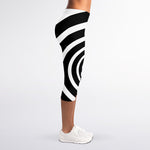 Black And White Circle Swirl Print Women's Capri Leggings