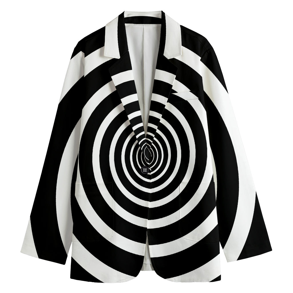 Black And White Circle Swirl Print Women's Cotton Blazer