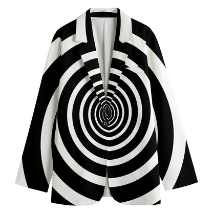 Black And White Circle Swirl Print Women's Cotton Blazer