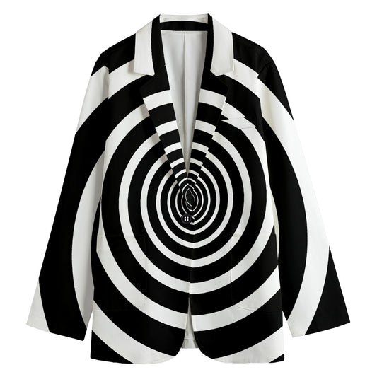 Black And White Circle Swirl Print Women's Cotton Blazer