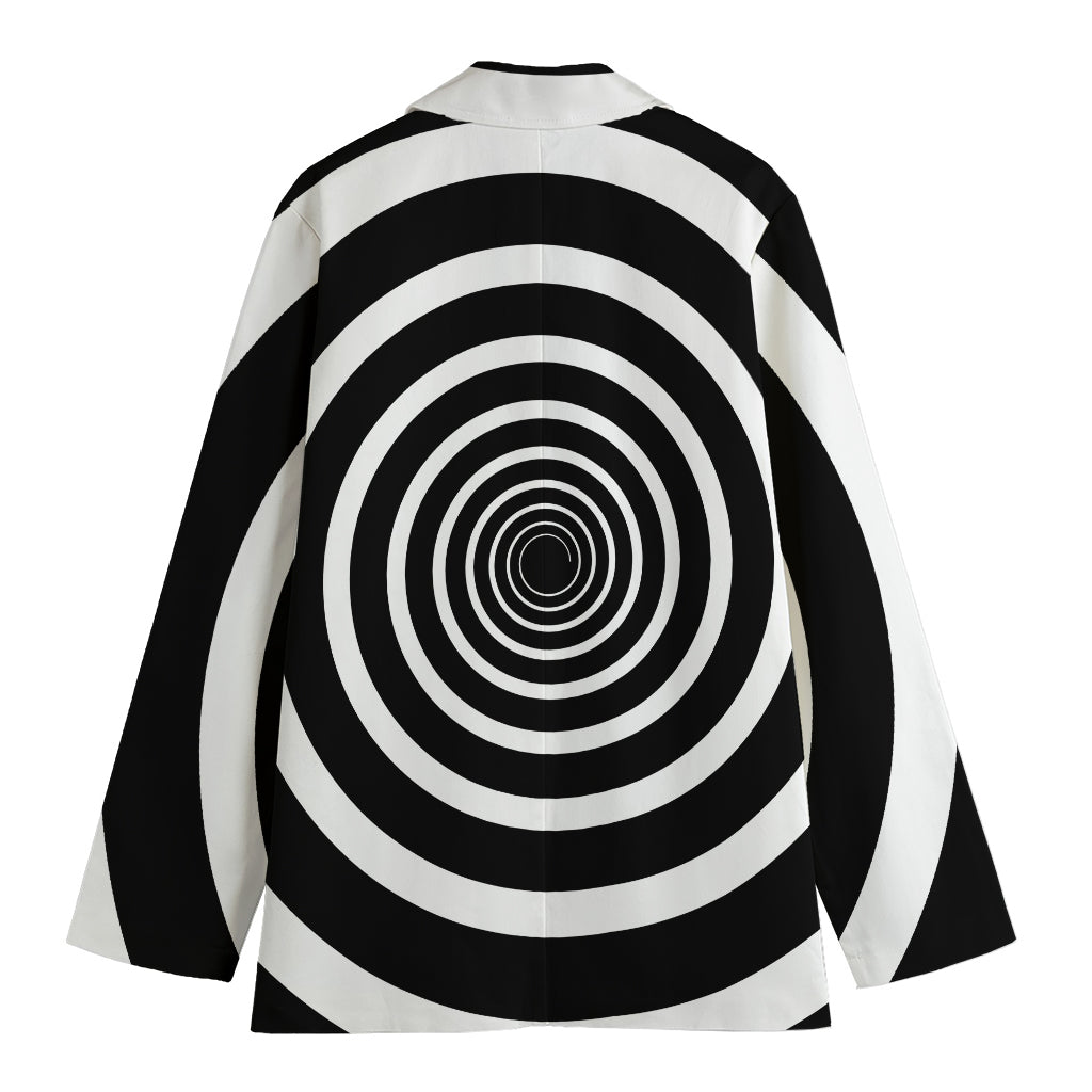 Black And White Circle Swirl Print Women's Cotton Blazer