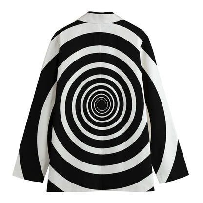 Black And White Circle Swirl Print Women's Cotton Blazer