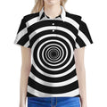 Black And White Circle Swirl Print Women's Polo Shirt