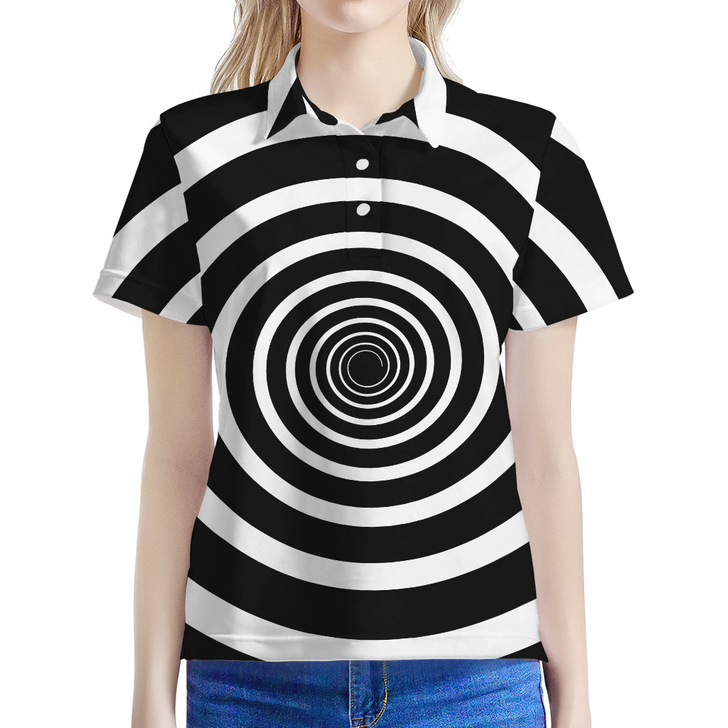 Black And White Circle Swirl Print Women's Polo Shirt