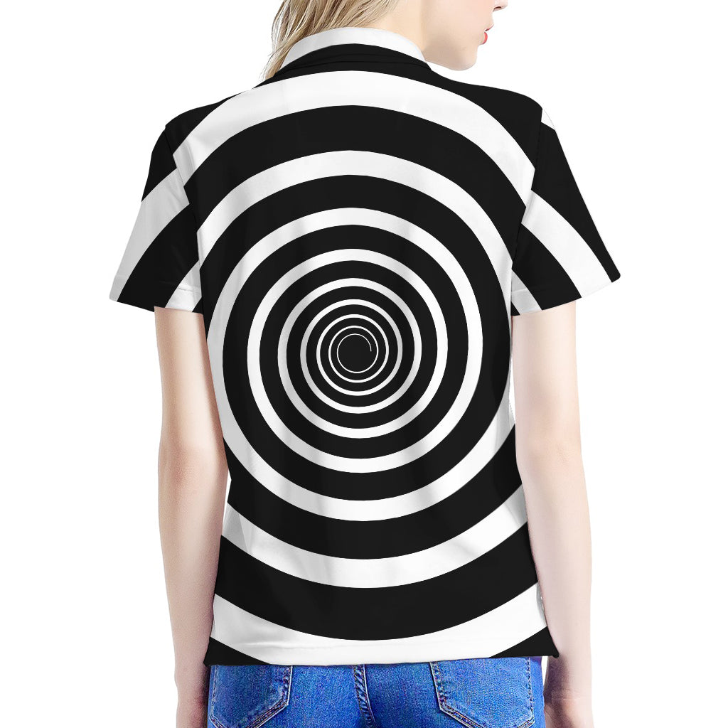 Black And White Circle Swirl Print Women's Polo Shirt