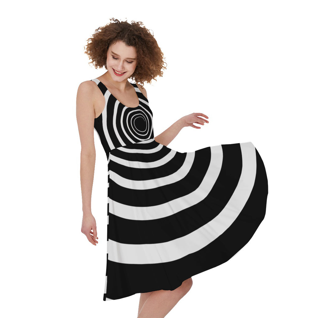 Black And White Circle Swirl Print Women's Sleeveless Dress