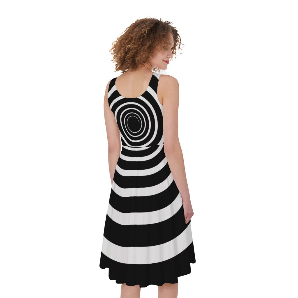 Black And White Circle Swirl Print Women's Sleeveless Dress