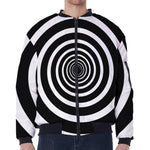 Black And White Circle Swirl Print Zip Sleeve Bomber Jacket
