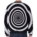 Black And White Circle Swirl Print Zip Sleeve Bomber Jacket