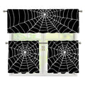 Black And White Cobweb Print 3 Piece Kitchen Curtains