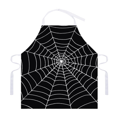 Black And White Cobweb Print Adjustable Apron