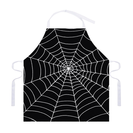 Black And White Cobweb Print Adjustable Apron