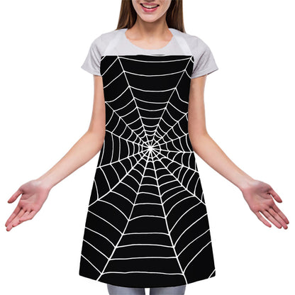 Black And White Cobweb Print Adjustable Apron