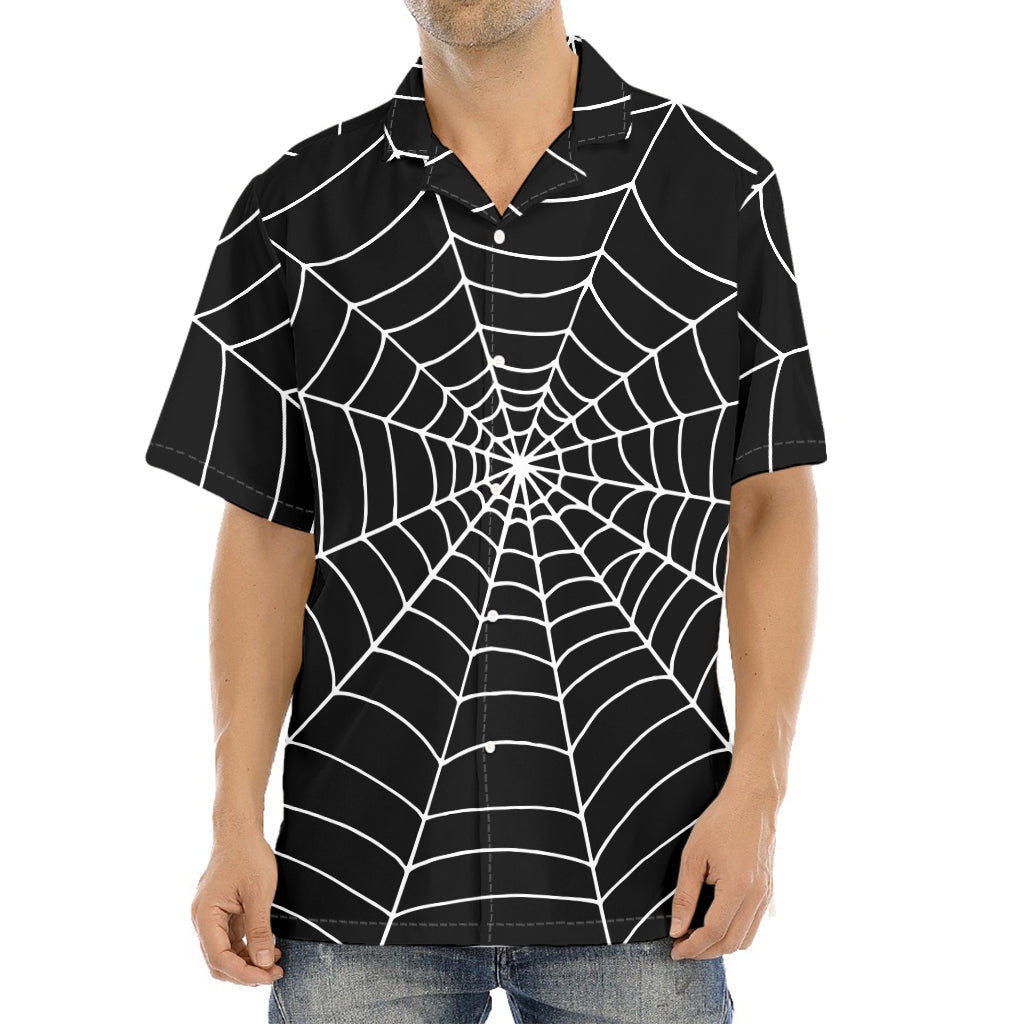 Black And White Cobweb Print Aloha Shirt