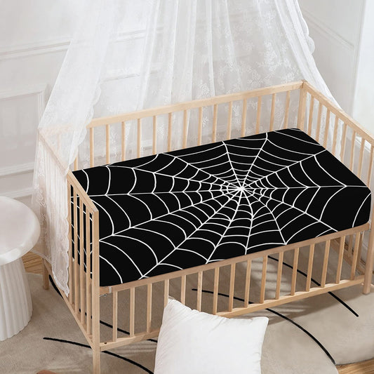 Black And White Cobweb Print Baby Crib Sheet