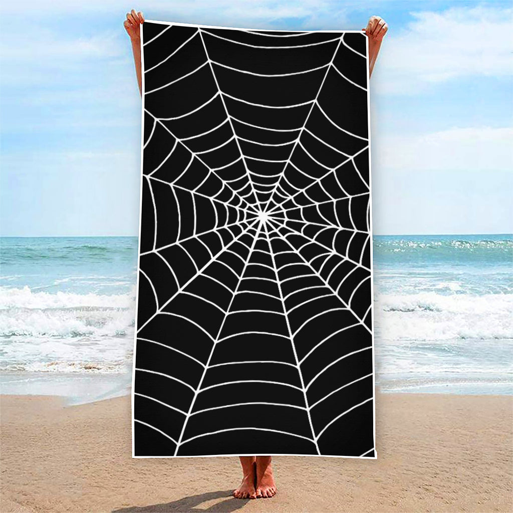 Black And White Cobweb Print Beach Towel