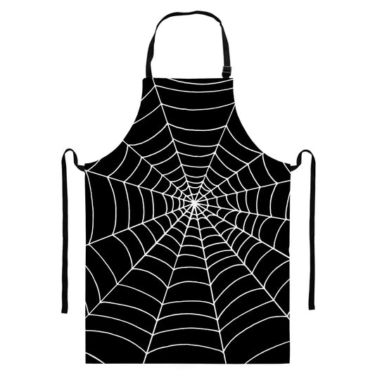 Black And White Cobweb Print Bib Apron With Pocket