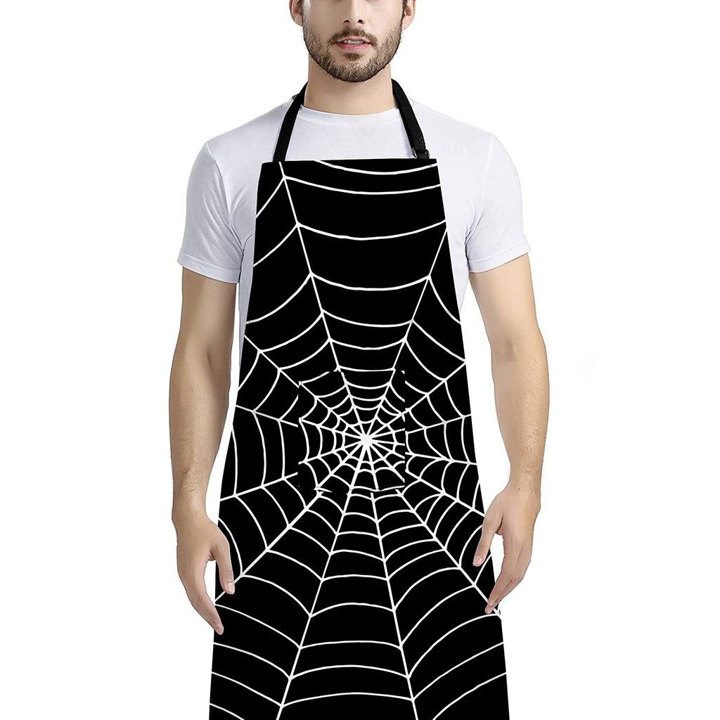 Black And White Cobweb Print Bib Apron With Pocket