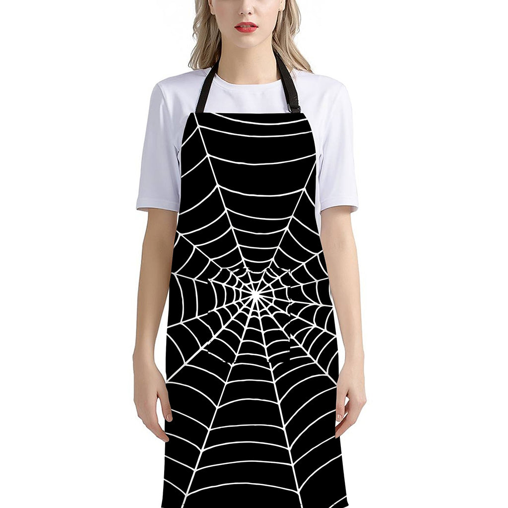 Black And White Cobweb Print Bib Apron With Pocket