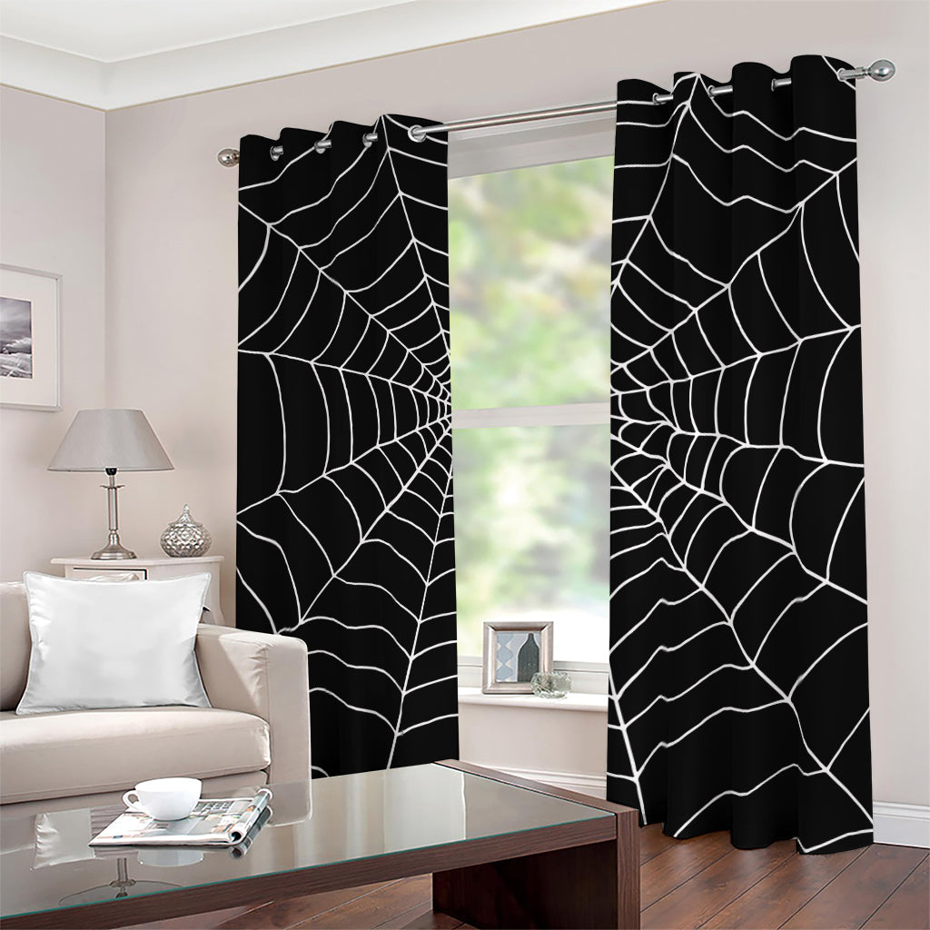 Black And White Cobweb Print Blackout Grommet Curtains