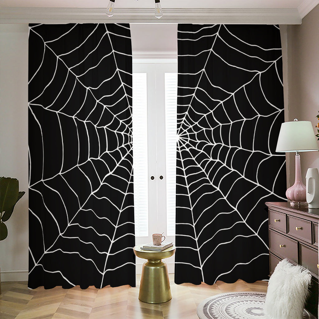 Black And White Cobweb Print Blackout Pencil Pleat Curtains