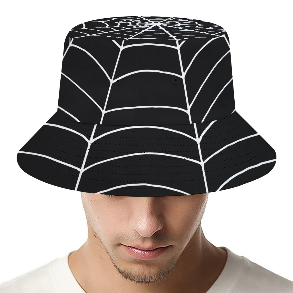 Black And White Cobweb Print Bucket Hat