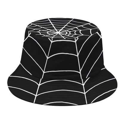 Black And White Cobweb Print Bucket Hat