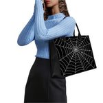 Black And White Cobweb Print Canvas Tote Bag