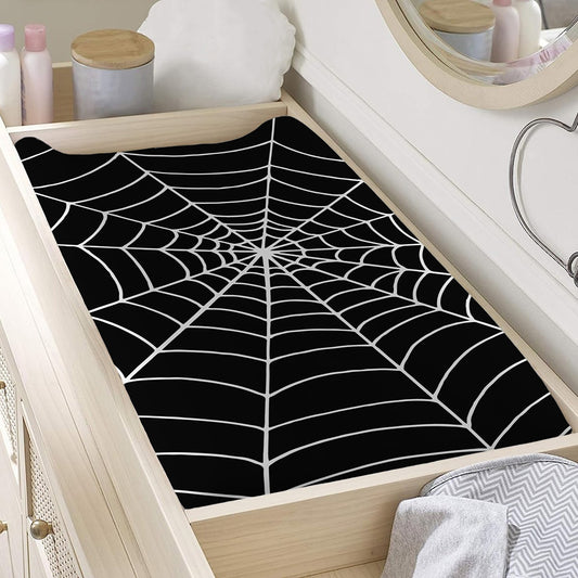 Black And White Cobweb Print Changing Pad Cover