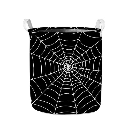 Black And White Cobweb Print Collapsible Laundry Basket