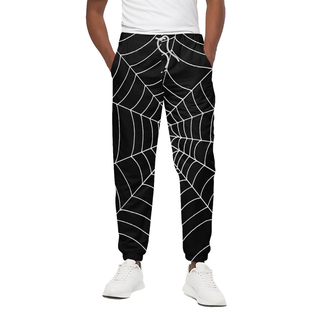 Black And White Cobweb Print Cotton Pants