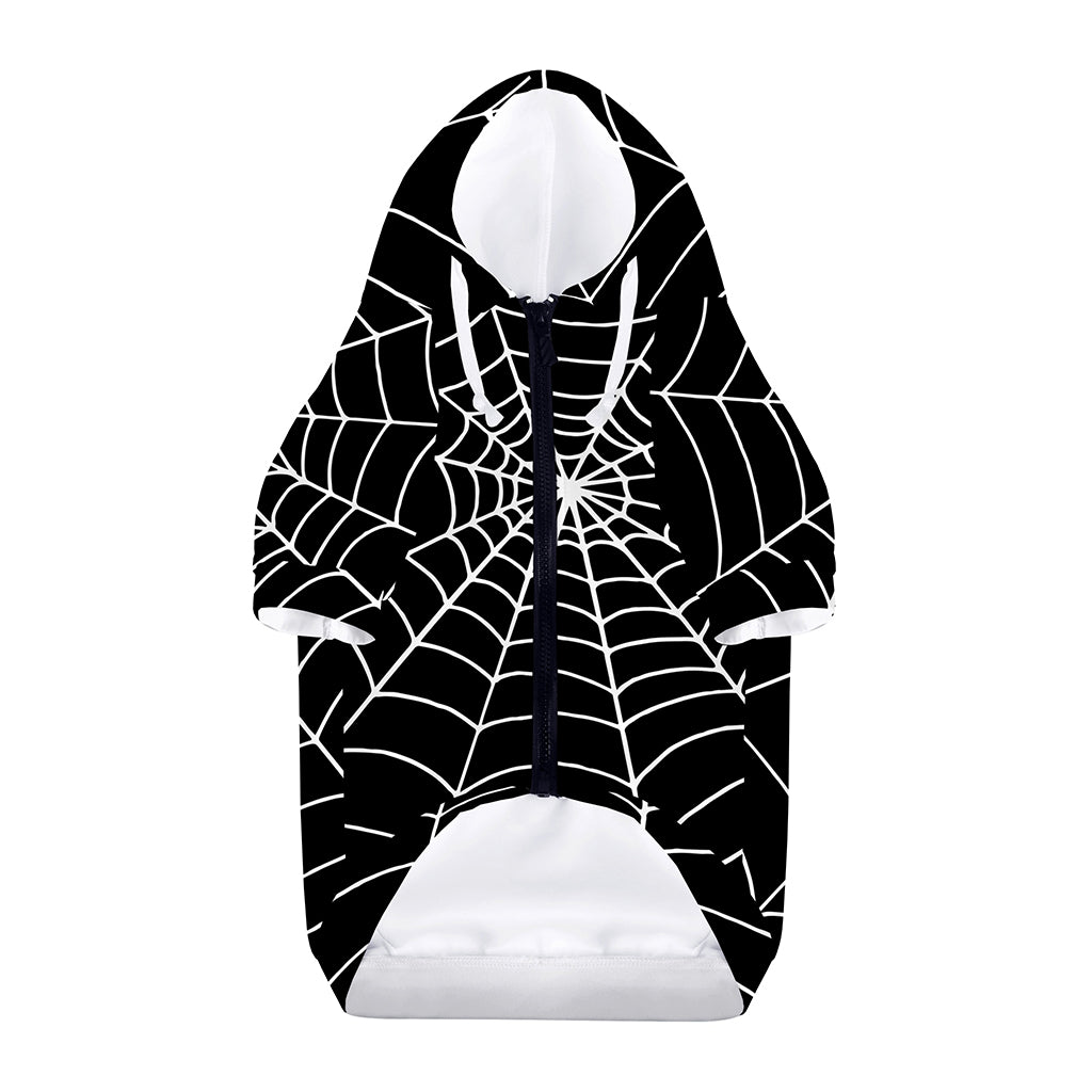 Black And White Cobweb Print Dog Zip Up Hoodie