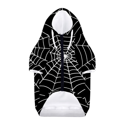 Black And White Cobweb Print Dog Zip Up Hoodie