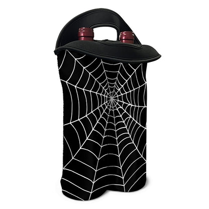 Black And White Cobweb Print Double Neoprene Wine Tote