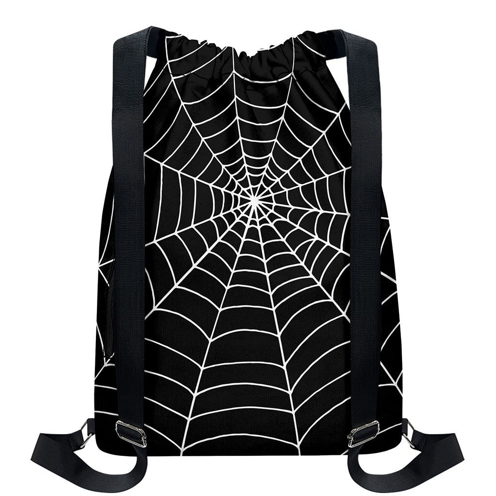 Black And White Cobweb Print Drawstring Backpack