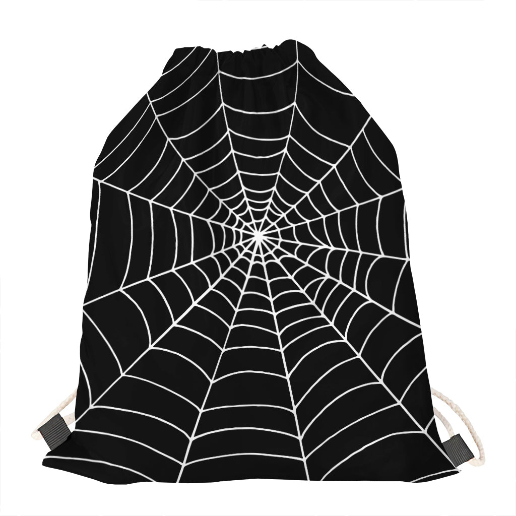 Black And White Cobweb Print Drawstring Bag