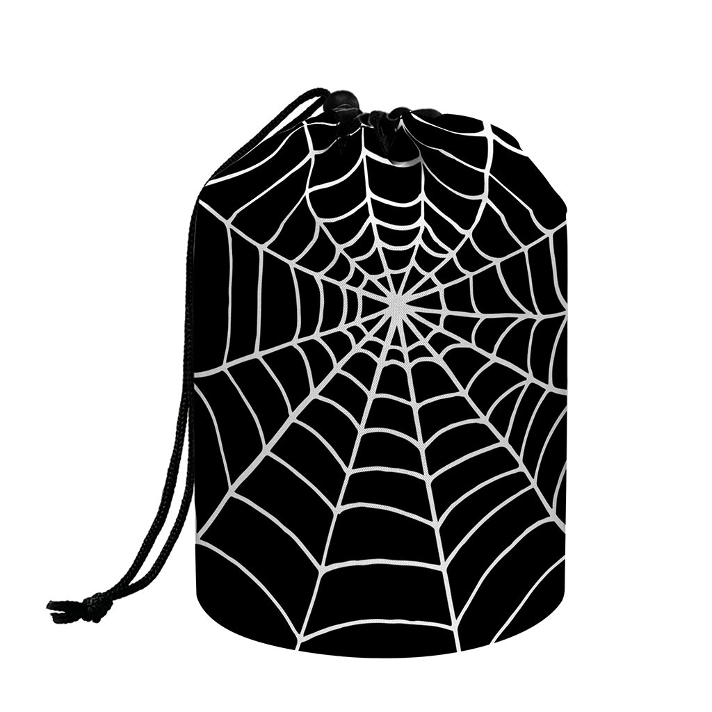 Black And White Cobweb Print Drawstring Makeup Bag