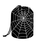 Black And White Cobweb Print Drawstring Makeup Bag