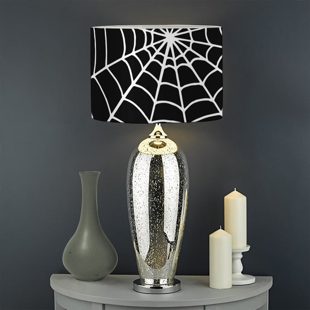 Black And White Cobweb Print Drum Lamp Shade