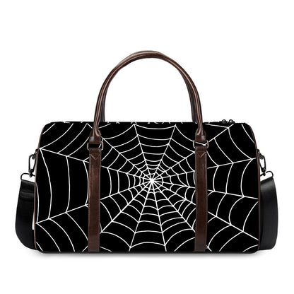 Black And White Cobweb Print Duffle Bag