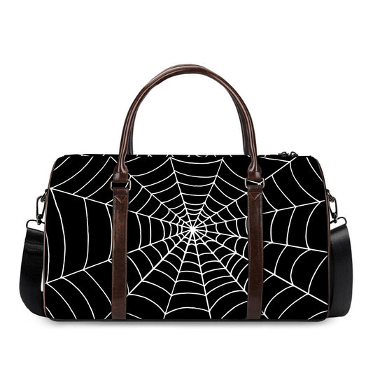 Black And White Cobweb Print Duffle Bag