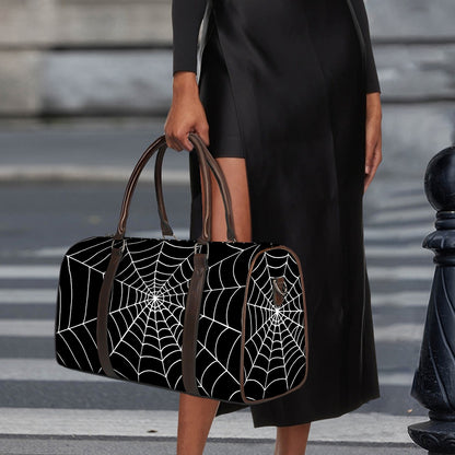 Black And White Cobweb Print Duffle Bag