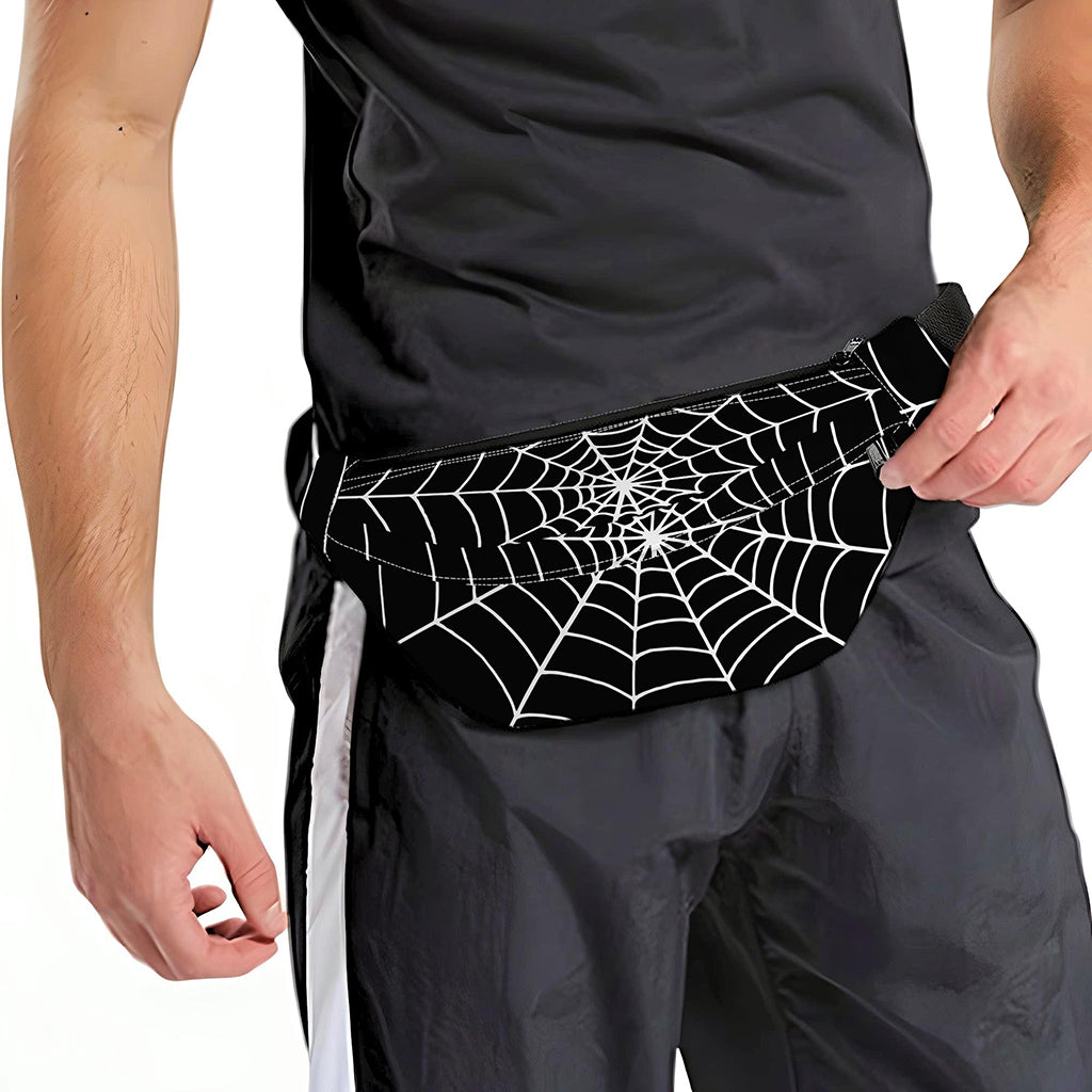 Black And White Cobweb Print Fanny Pack