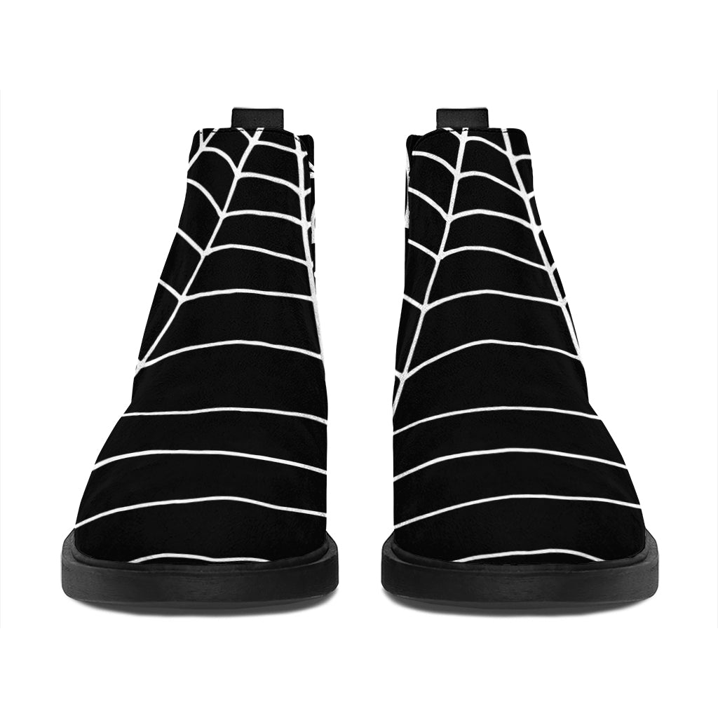 Black And White Cobweb Print Flat Ankle Boots