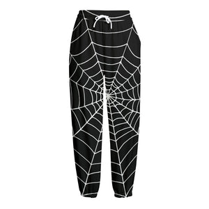 Black And White Cobweb Print Fleece Lined Knit Pants