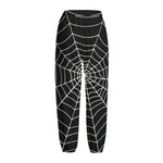 Black And White Cobweb Print Fleece Lined Knit Pants