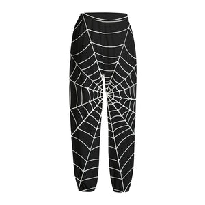 Black And White Cobweb Print Fleece Lined Knit Pants