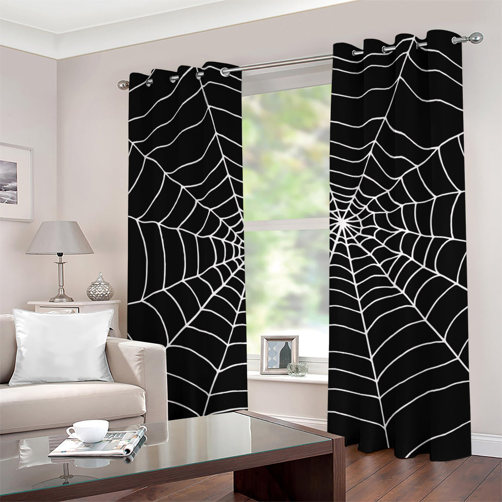 Black And White Cobweb Print Grommet Curtains