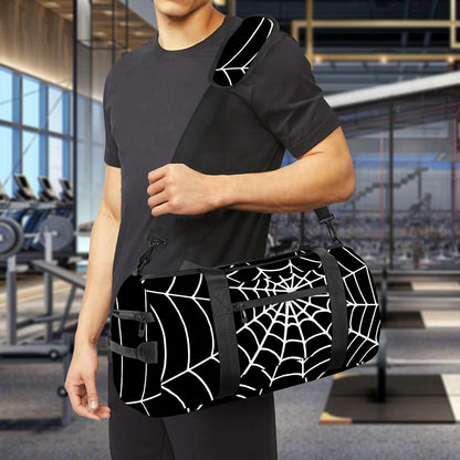 Black And White Cobweb Print Gym Bag