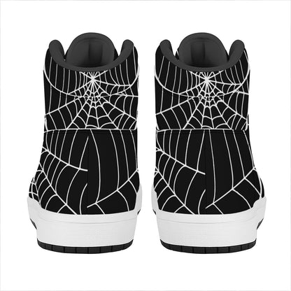 Black And White Cobweb Print High Top Leather Sneakers